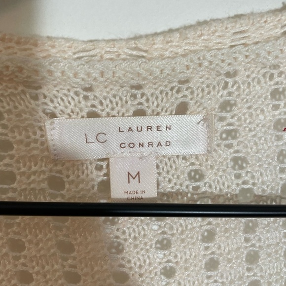 LC Lauren Conrad Bell-Sleeve Pointelle Knit Open Front Cardigan Pink Size Medium - Picture 2 of 10